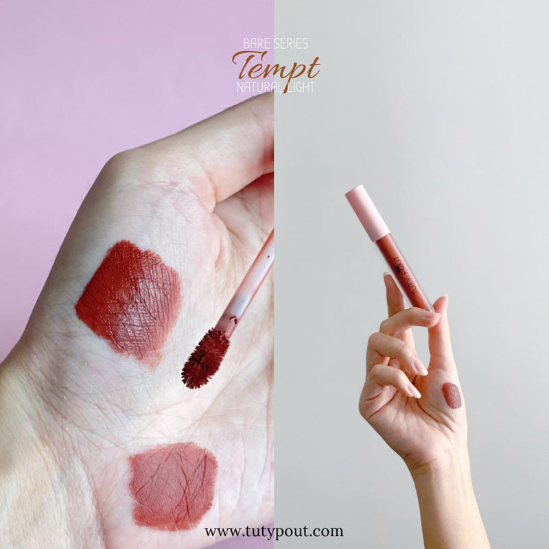 TUTYPOUT Vegan & Cruelty-free Long-lasting Soft Matte Liquid Lipstick-Tempt (palm swatch)